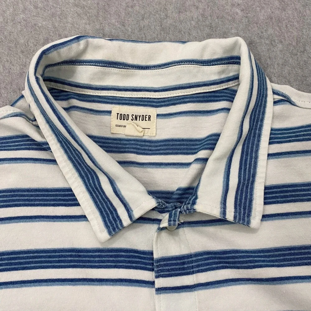 Todd Snyder Shirt Mens XXL White Blue Striped Cotton Short Sleeve Button Up